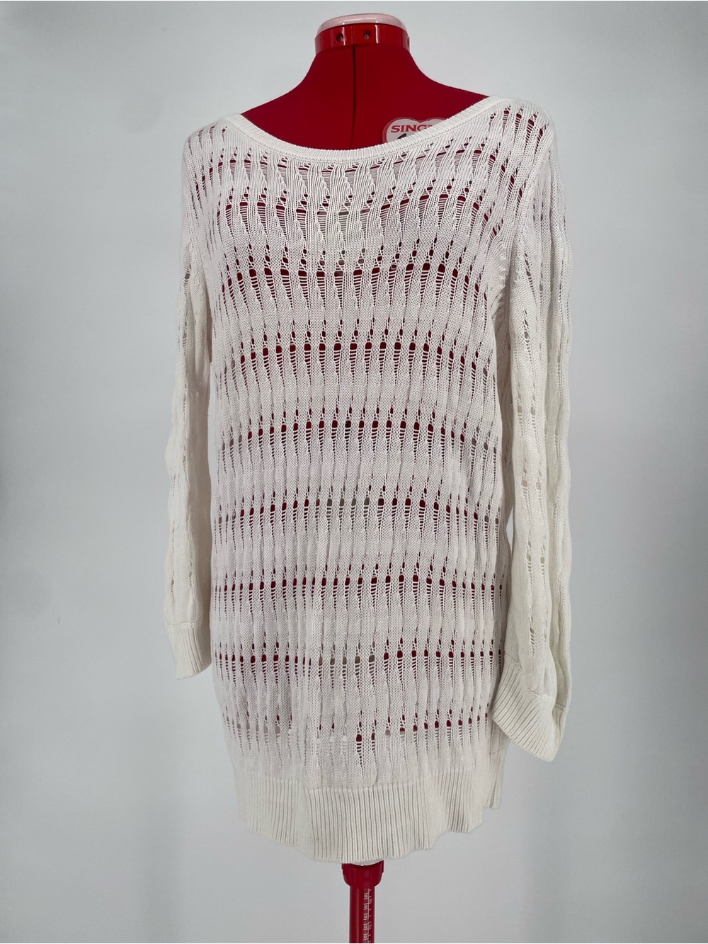 WHBM White Open Knit Long-sleeve Sweater Wide Scoop Neck Low Open Back Detail